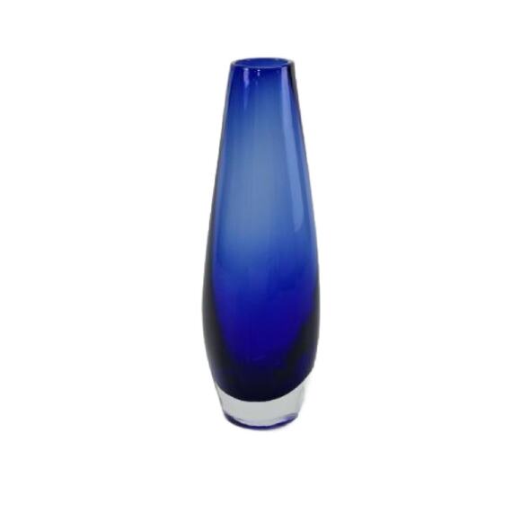 Mid Century Hand Blown Blue Glass Vase Czech Glass, 14" Tall - Picture 8 of 9